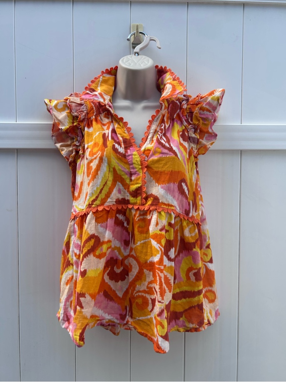Umgee Short Ruffle Sleeve Colorful Orange, Yellow & Pink Top | Size Medium NWOT
